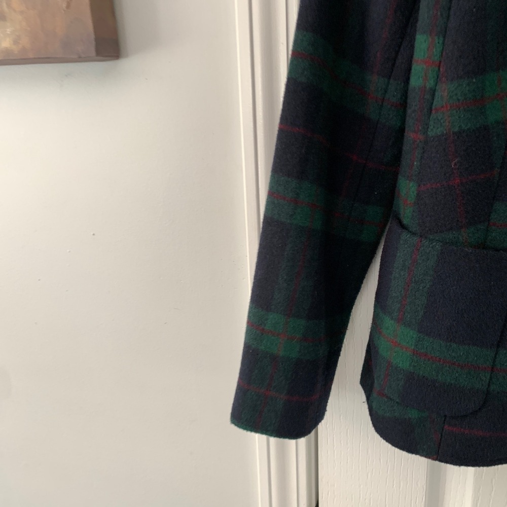 Talbots Navy Green‎ Plaid Wool Blend Blazer Jacket Size 2 Three Button Classic - Picture 6 of 11